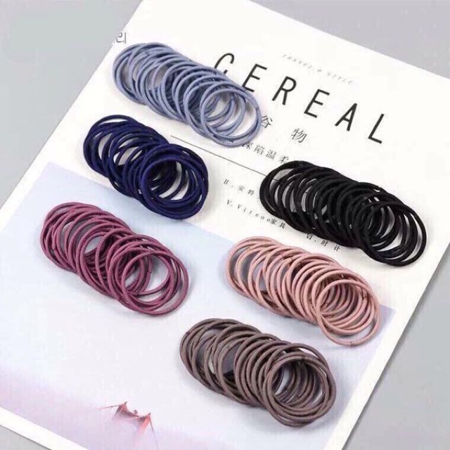 Set 50 sợi thun cột tóc kèm túi zip
