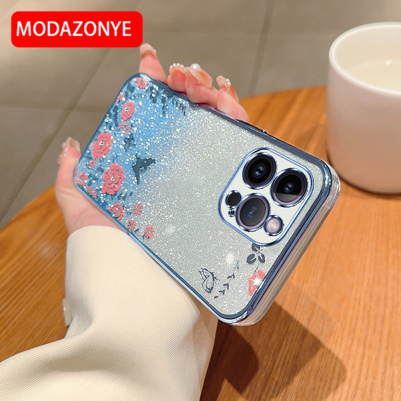 For iPhone 14 Pro Max Phone Case Glitter Bling Flower butterfly Soft Protective Back Cover For iPhone 14 Pro Max Case Girls