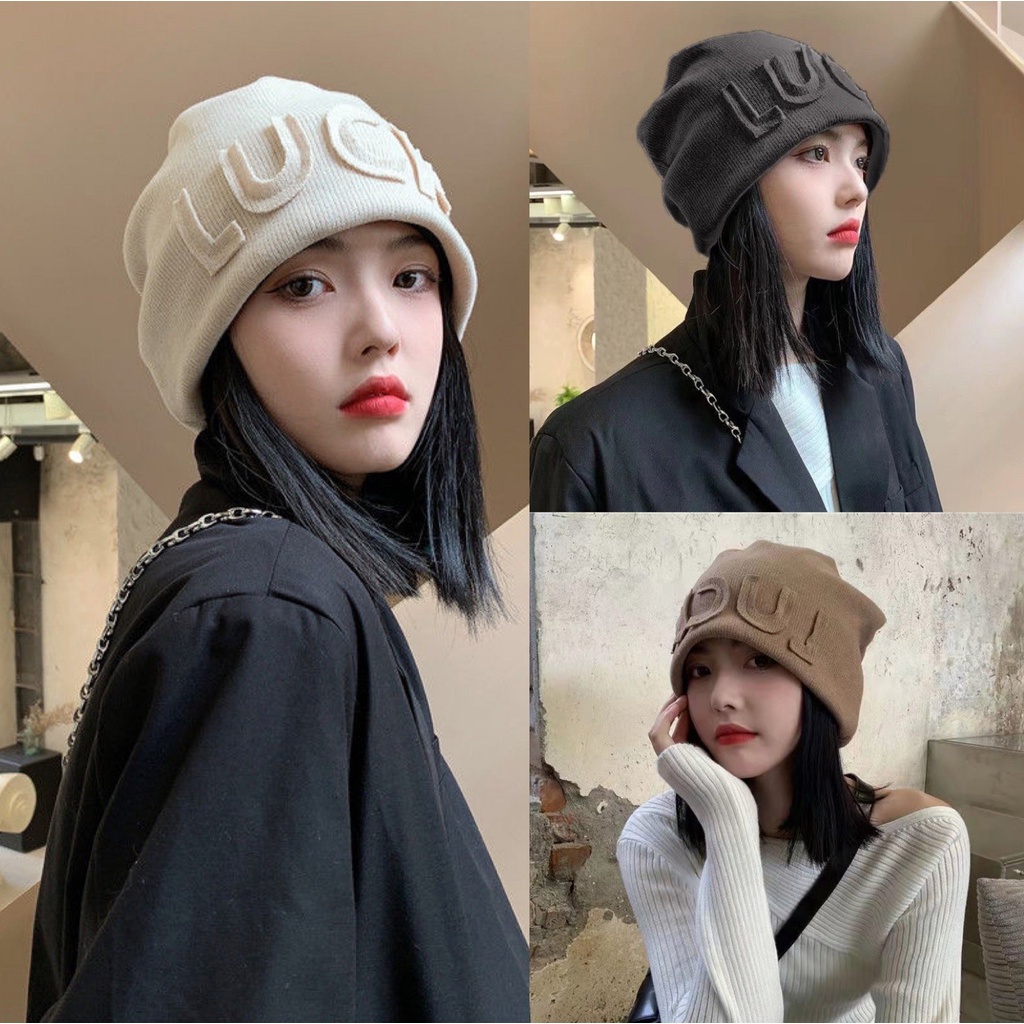 Mũ nón len Luck lót nhung mùa đông form uniex nam nữ phong cách cool ngầu trùm đầu