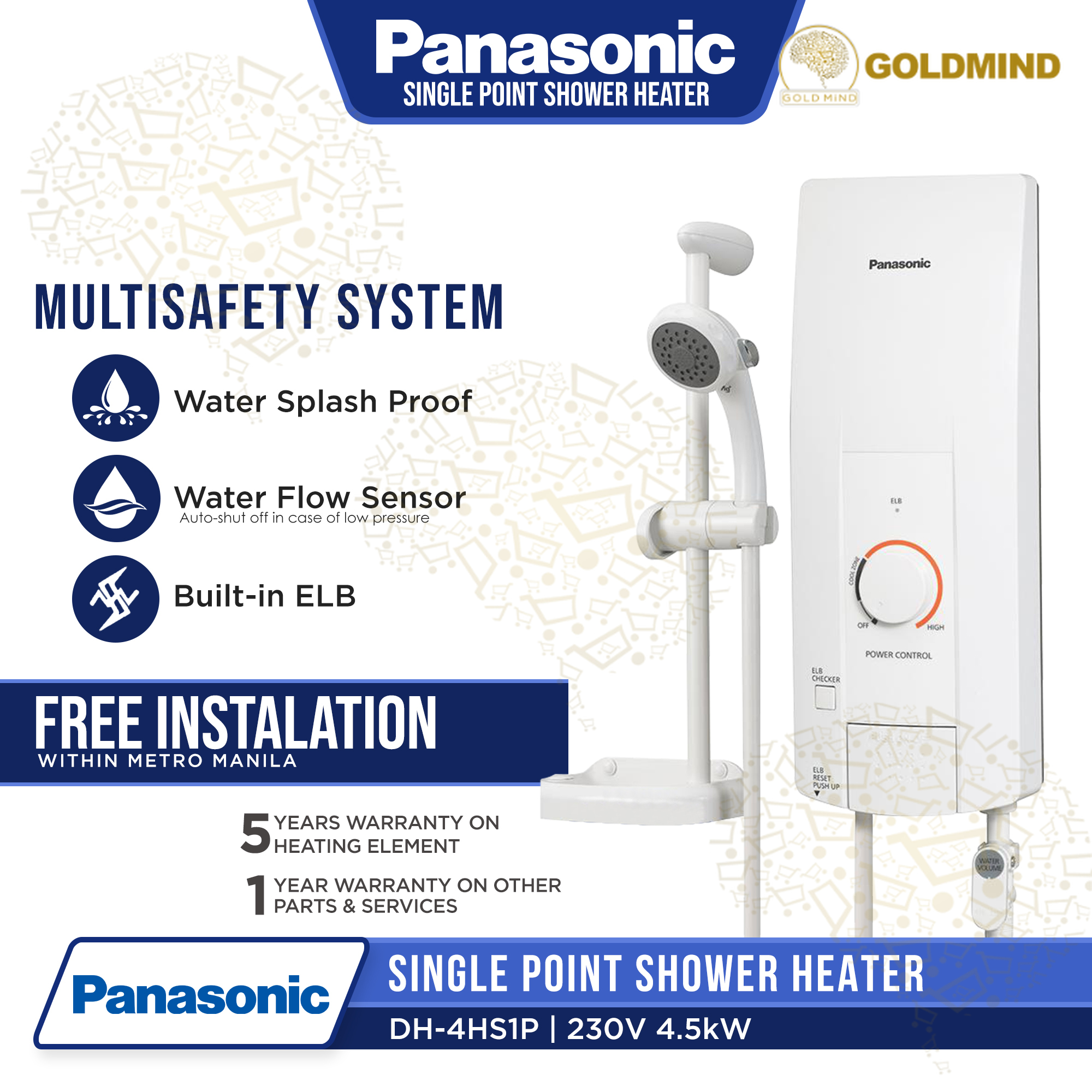 Panasonic Water Heater Single Point w/ Slide Bar and Soap Holder Shower