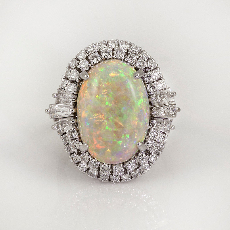 Qian Color 【Qian poem li Store】Silver Color Romantic CZ Big White Fire Opal Rings ...