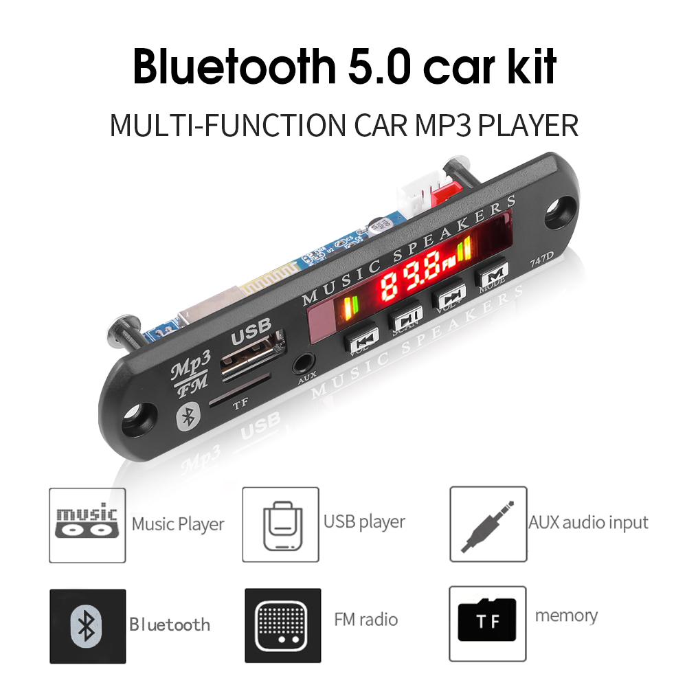 Kebidumei Wireless Bluetooth 5.0 MP3 Decoder Board 12V FM Radio Player Support TF / AUX/ U Disk Interface Audio Module with 15W*2 Amplifier