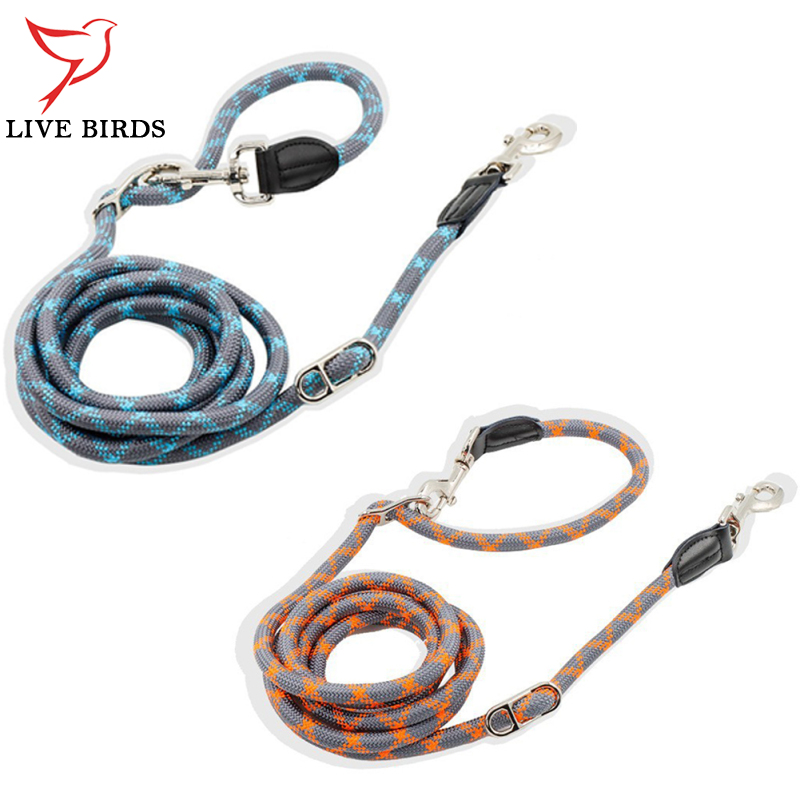 Multifunctional Nylon Double Leash For Dogs Reflective Strip Design Dog Training Leash For Medium Large Dogs