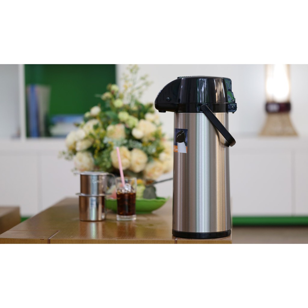 Phích Nước Rạng Đông 2,5 Lít, Inox Cao Cấp, Bình Thuỷ Cần Bơm Pha Cafe, Model Rd 2545 St1.E