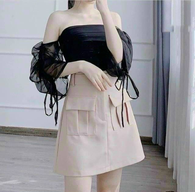 Áo trễ vai tay phồng rút dây, áo rớt vai tay phồng, áo bẹt vai tay dài hot lắm a mã: sl87