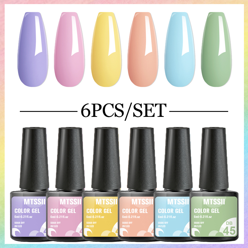 6PCS/SET Color Nail Gel Polish Set Kits Base Top Coat Varnish Soak Off ...