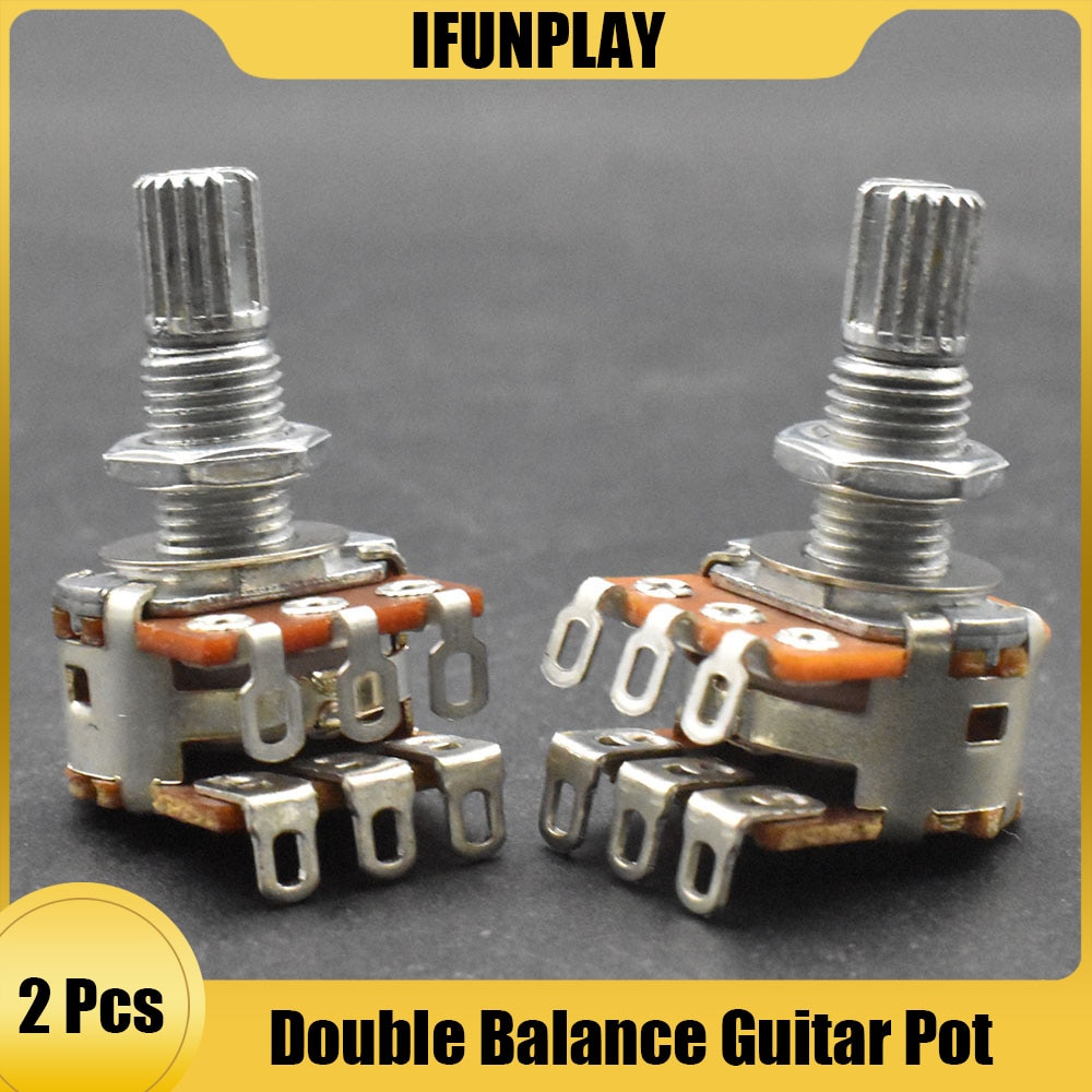 2Pcs Double Balance Stacked Knurled Stalk Guitar Bass Volume Tone Control Pots Potentiometer Switch - MN250K - MN500K