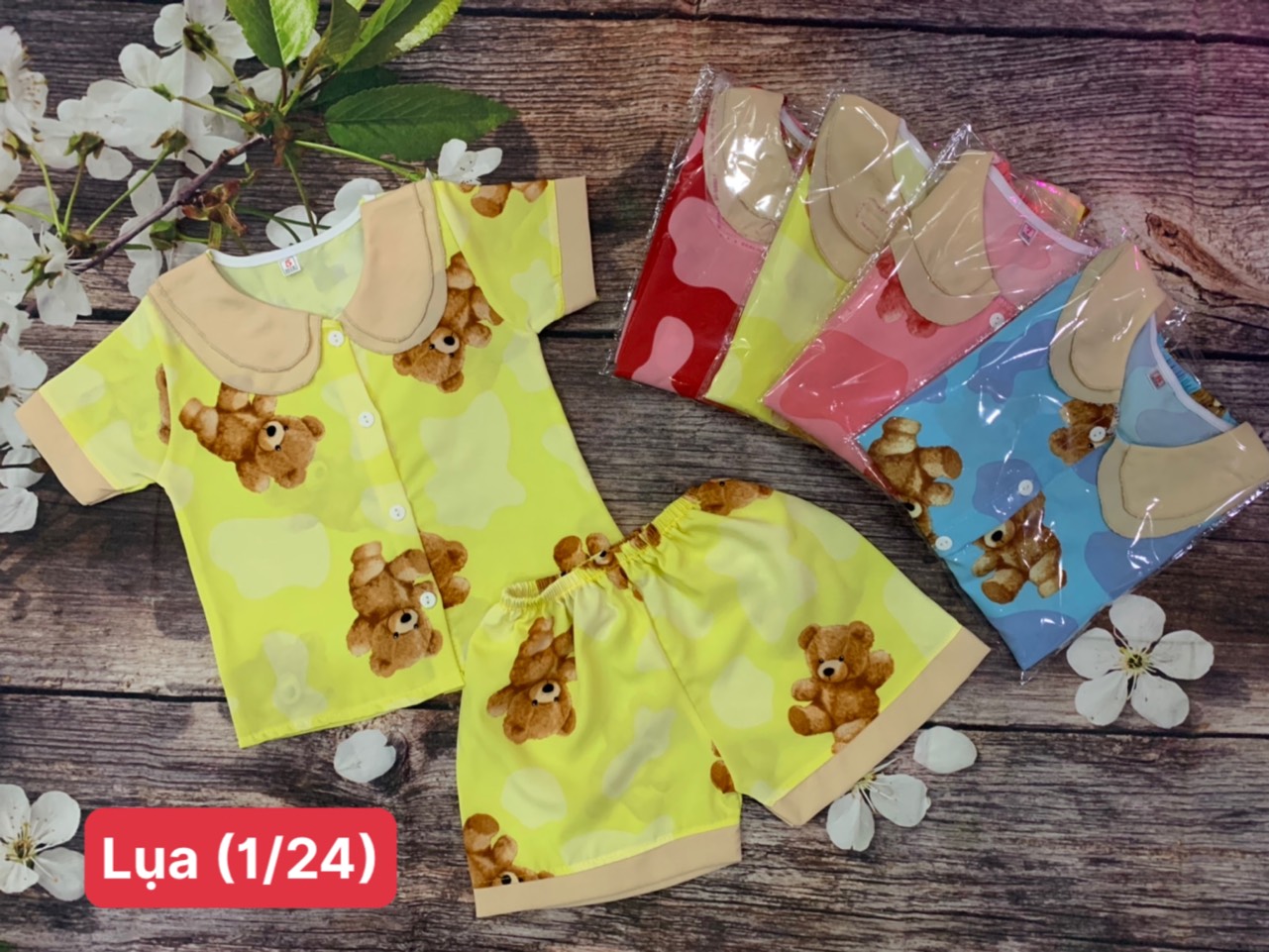 (3 bộ 3 màu 3 họa tiết khác nhau) Combo 3 Bộ Lụa Tay Ngắn Cổ Sen Bé (6-18kg)