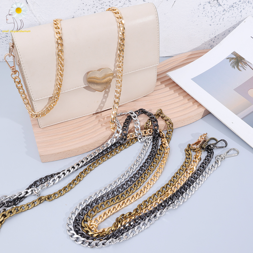 [Small Chrysanthemum] 120cm Bag Strap Chain Replacement Shoulder Cross Bag Strap Extended Metal Flat Chain Strap with Buckles DIY Bag Accessories