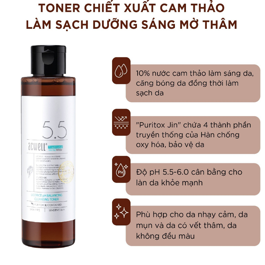 Toner Cam thảo ACWELL LICORICE PH BALANCING CLEANSING TONER