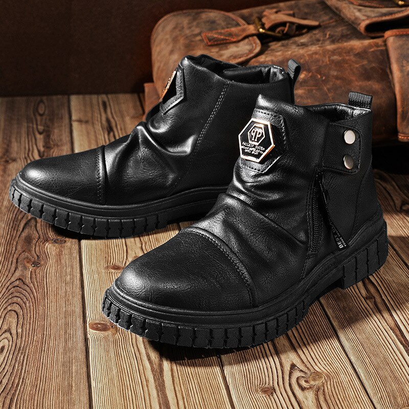 Men's PU Leather Chelsea Boots 2023 Fashion High-Top Tassel Zip Shoes Sp Autumn Ankle Boots For Men Comfort Business Boots