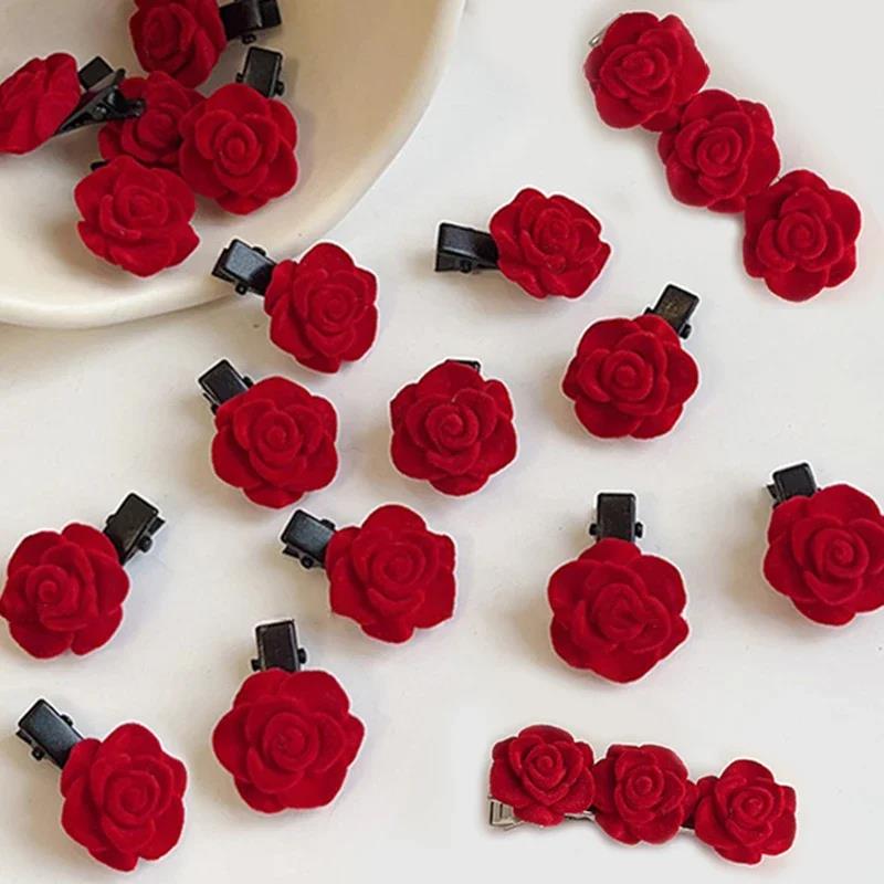 Wenefang Fashion 2/20pcs Small Red Velvet Rose Hair Clips For Women Korean Flower Hairpins Girls Elegant Hair Clip Pin Barrettes Hair Accessories. 