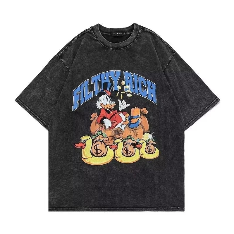 SUPEEON丨 Men's short-sleeved tops American retro Donald Duck print trendy Harajuku style cartoon loose T-shirt