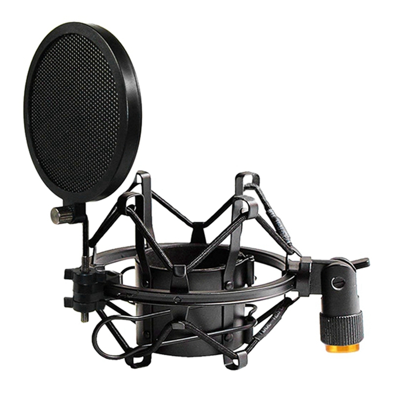 Microphone Shock Mount with Double Mesh Filter Adjustable Anti Vibration High Isolation Metal
