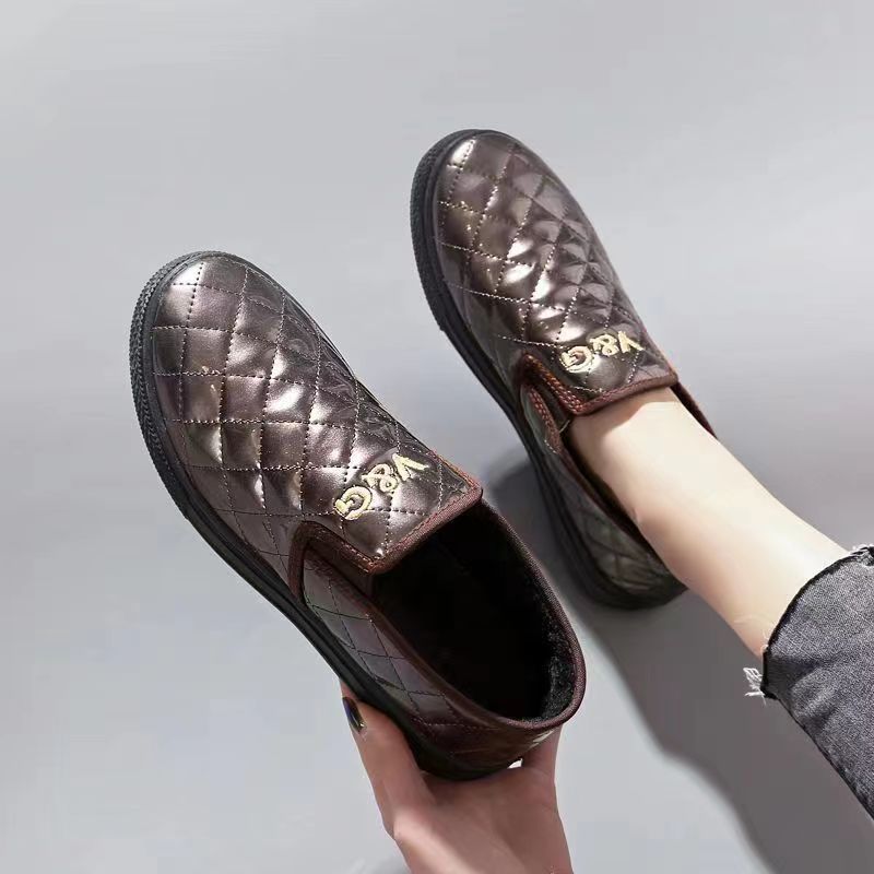 Giày nữ da lót nhung giày cho mẹ không thấm nước đế bằng cho học sinh dễ phối giữ ấm trong nhà