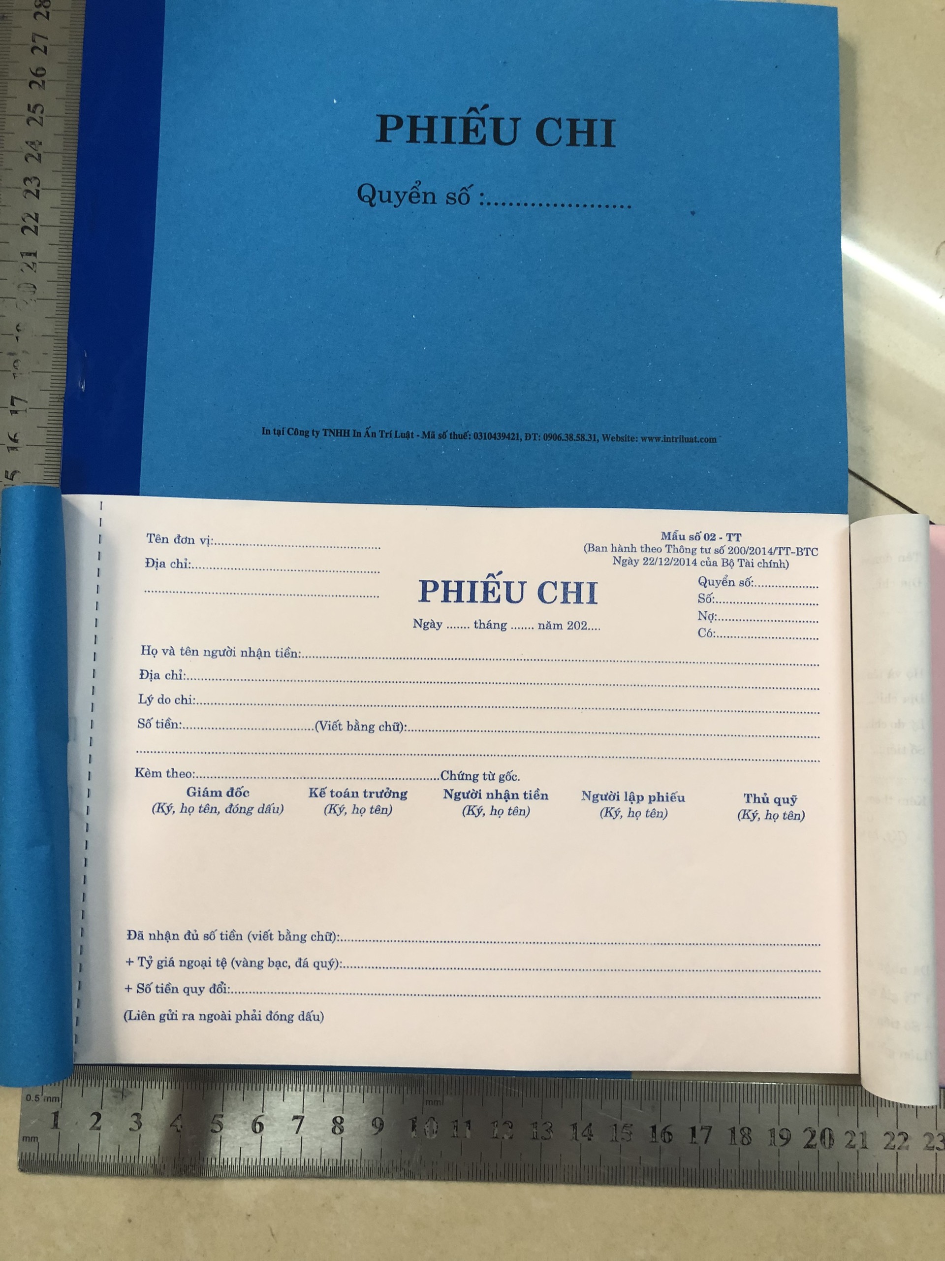 Phiếu Thu - Phiếu Chi kích thước 14x20,5Cm