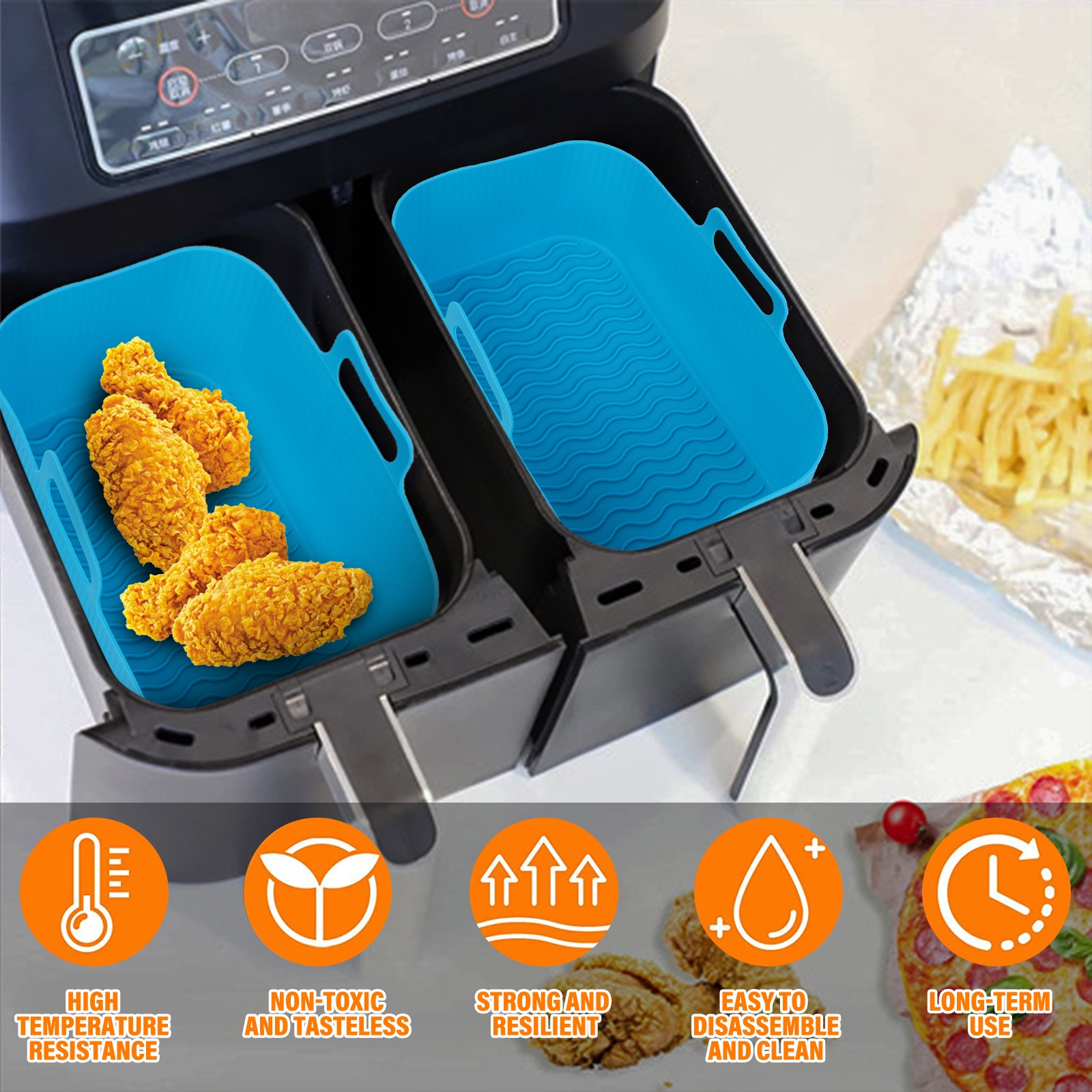 【Exclusive】 2PCs rectangular air fryer tray oven baking tray basket reusable liner dish for Ninja Foodi dz201 pan accessories.