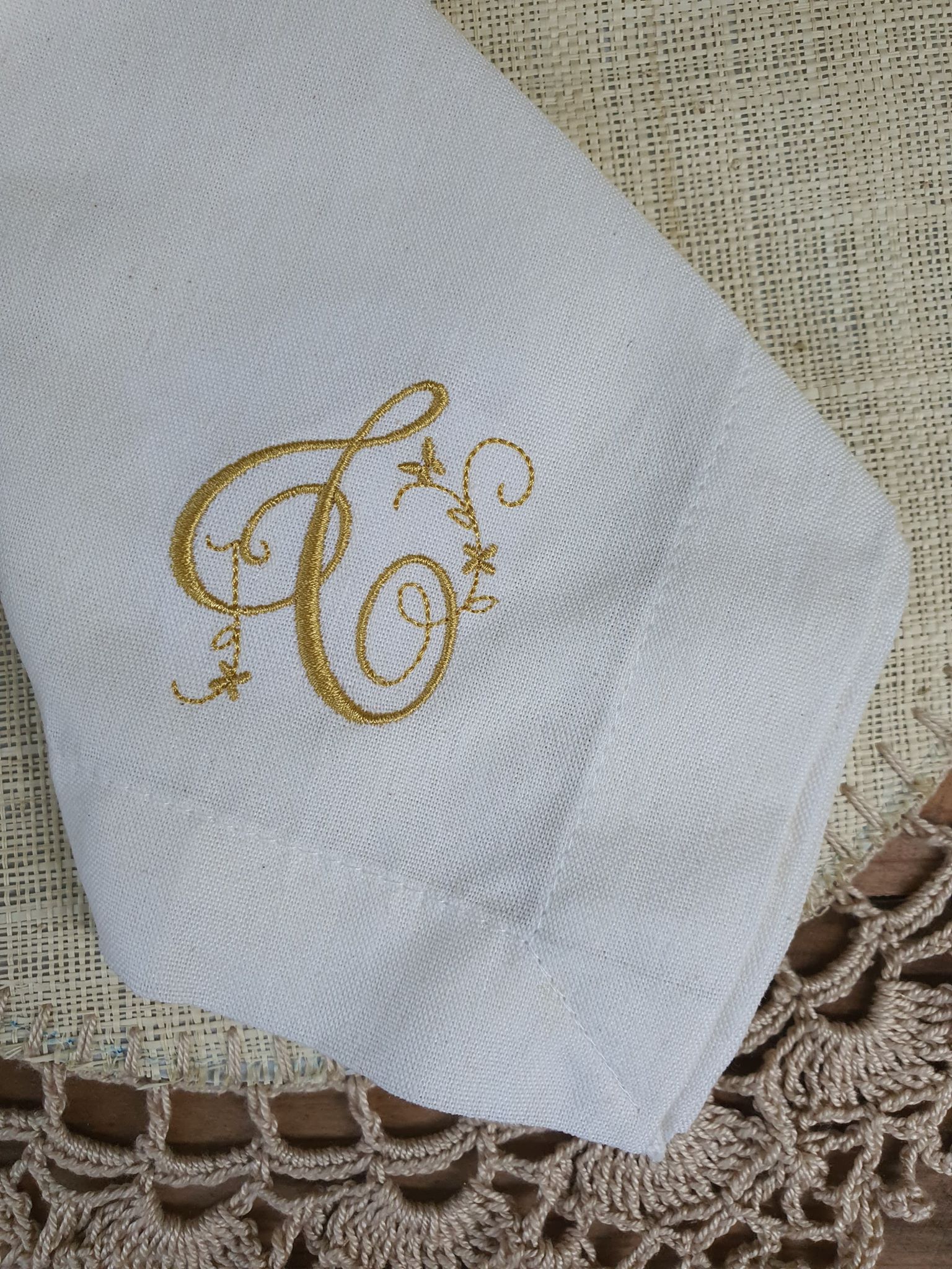 Light Blue Handmade Linen Napkin Set Featuring Personalised Floral Hand Embroidery