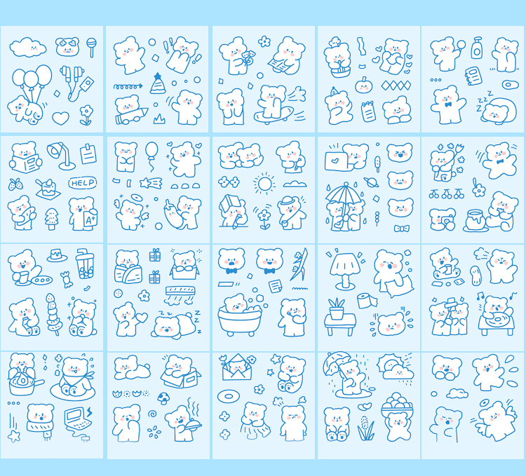 Hộp 100 tấm sticker cute - Gấu Nice day