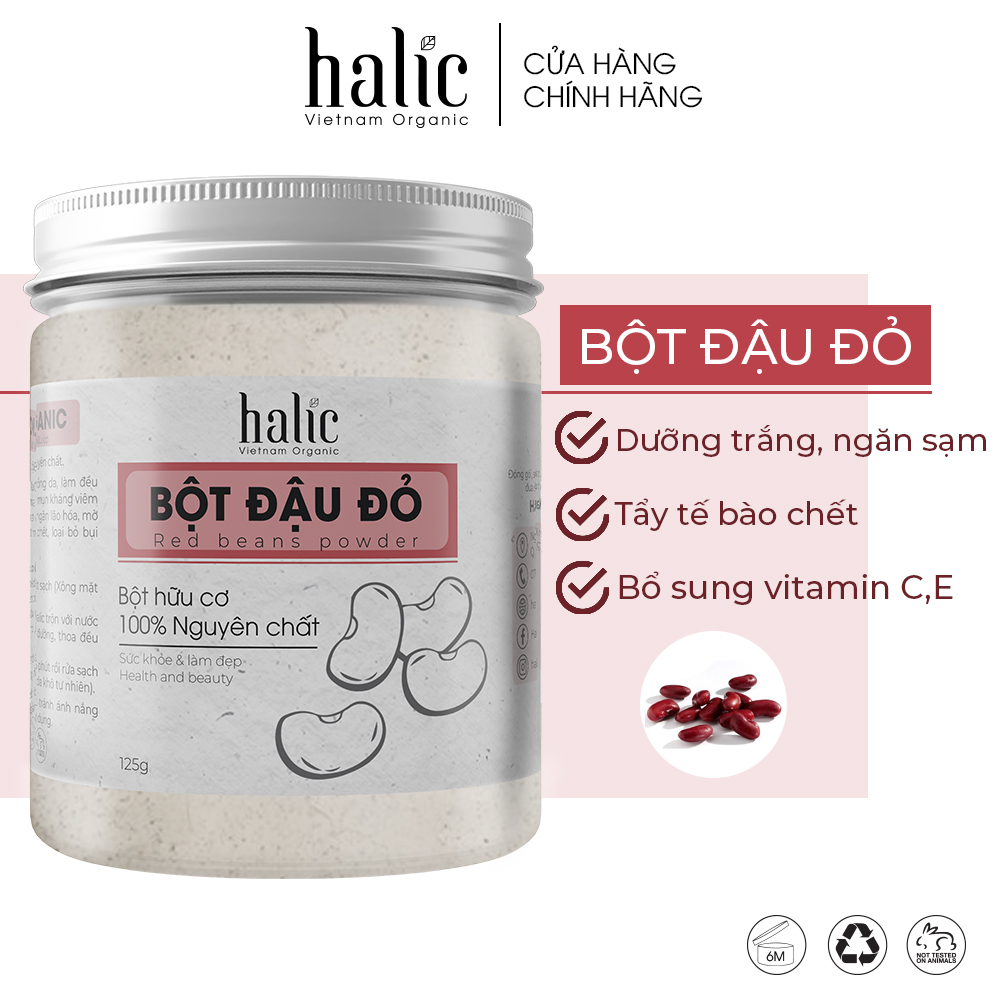 Bột Đậu Đỏ đắp mặt nạ nguyên chất Halic Organic 125G tắm trắng da, tẩy tế bào chết, mờ thâm nám hiệu quả