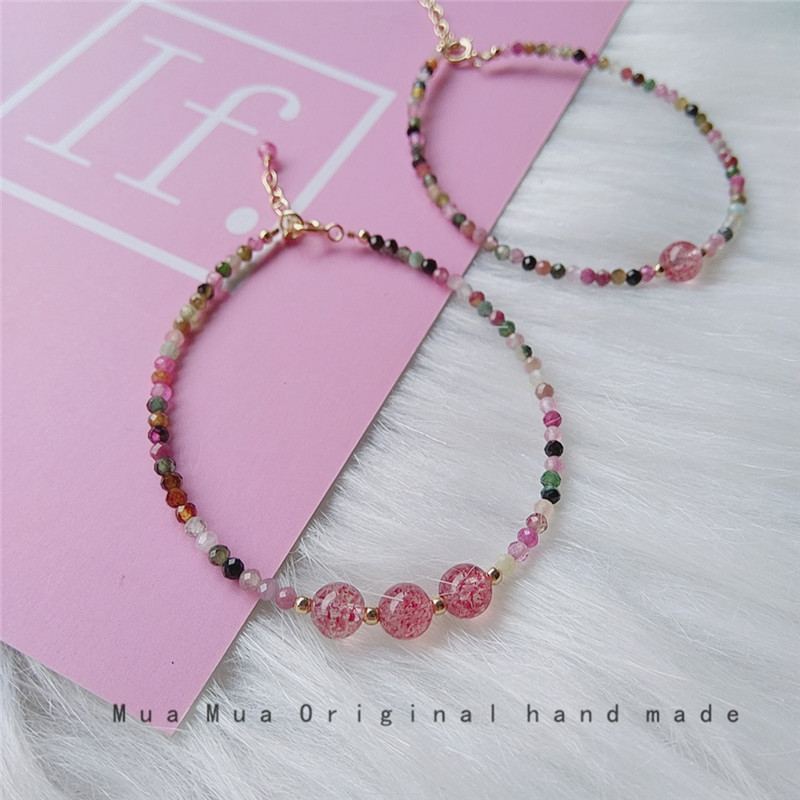 Sale%E3%80%91New%20Natural%20Strawberry%20Candy%20Tourmaline%20Crystal%2014K%20Gold%20Bracelet%20Women's%20Summer%20Handmade%20-%20Image%202