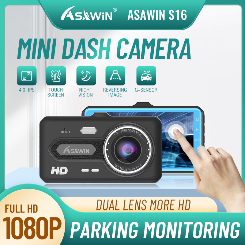 Asawin Camera Hành Trình Xe Hơi Màn Hình Cảm Ứng 4 Ống Kính Kép Camera