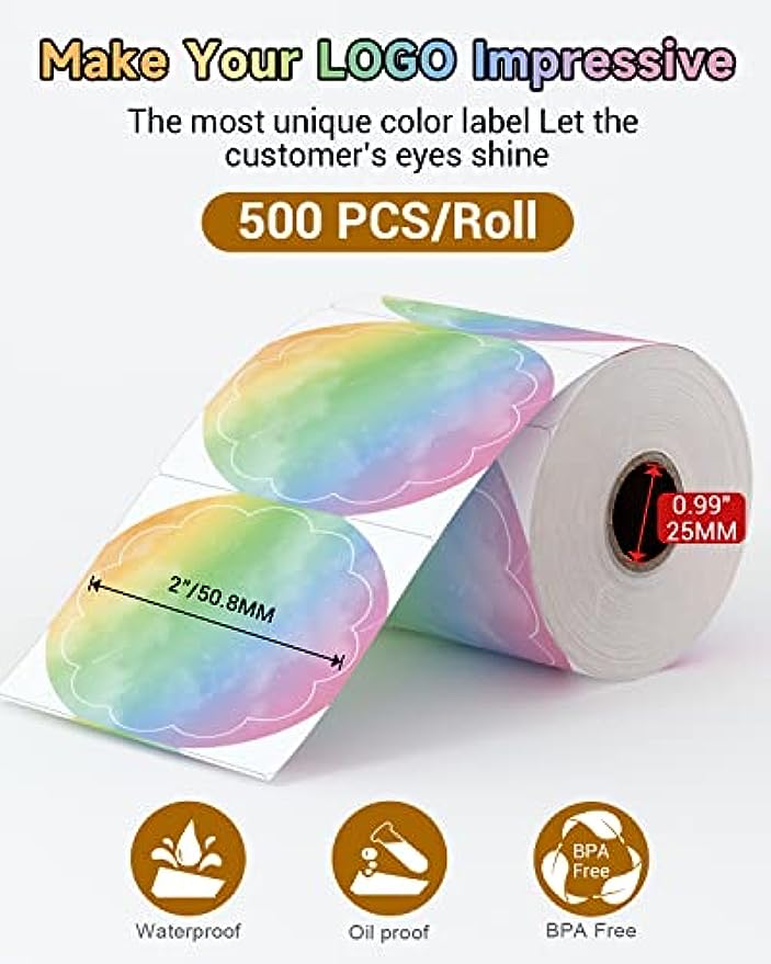 Phomemo PM-241BT Shipping Label Printer Label Sticker Round Label Square Label Rainbow Color DIY Logo Design Small Business. 