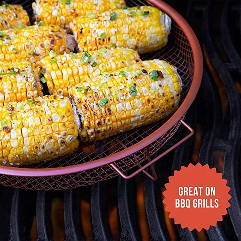 Mesh Baking Tray Non-Stick Round Baking Pan Chips Crisping Basket Microwave Oven Copper Baking Tray BBQ Tray. 