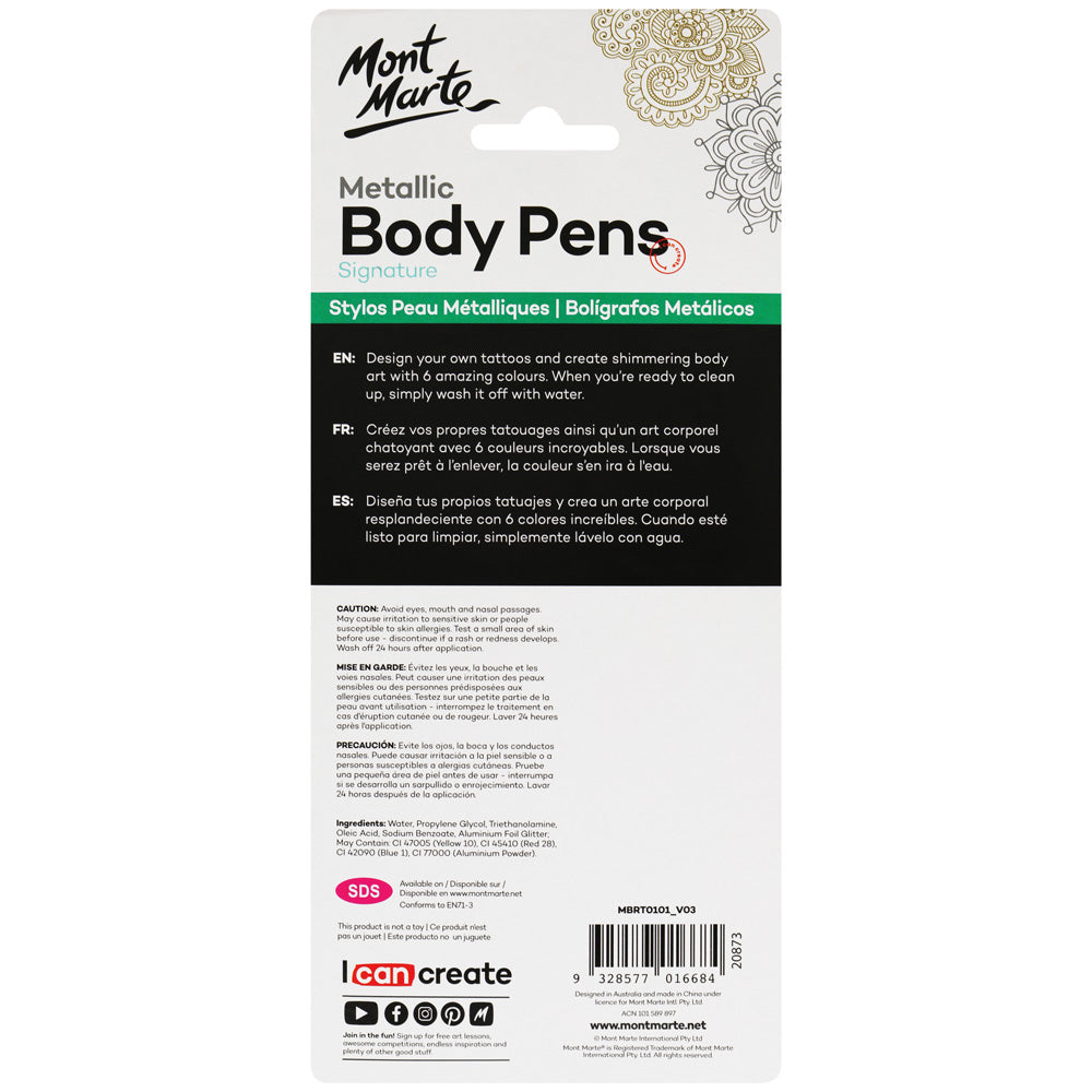 Mont Marte Metallic Body Pens 6pc.