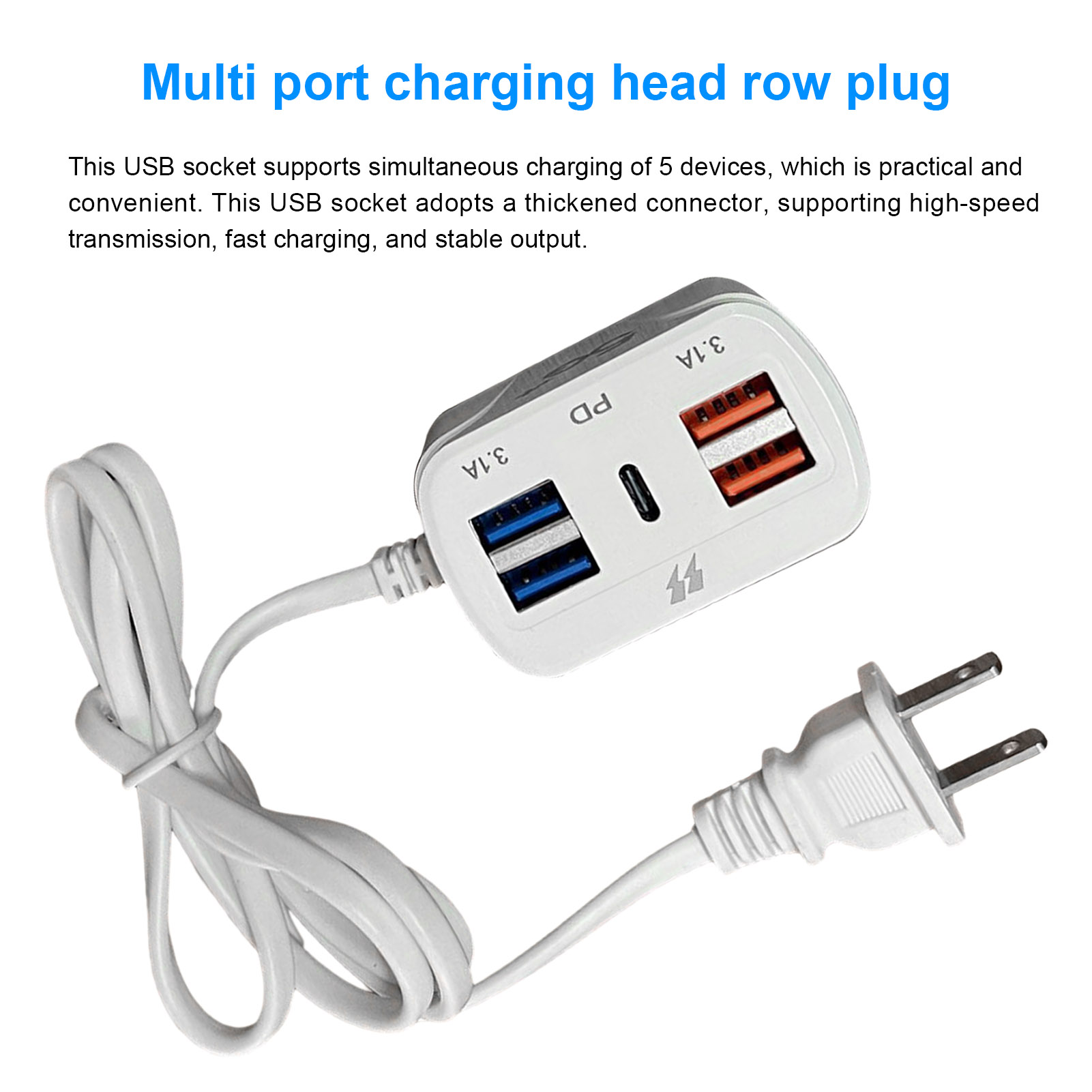 Usb Smart Plug 5-device Charging Power Plug Fast Charging Universal Charger with 4-port Usb Pd Type-c Stable Output Thickened Connector Us Plug Ideal