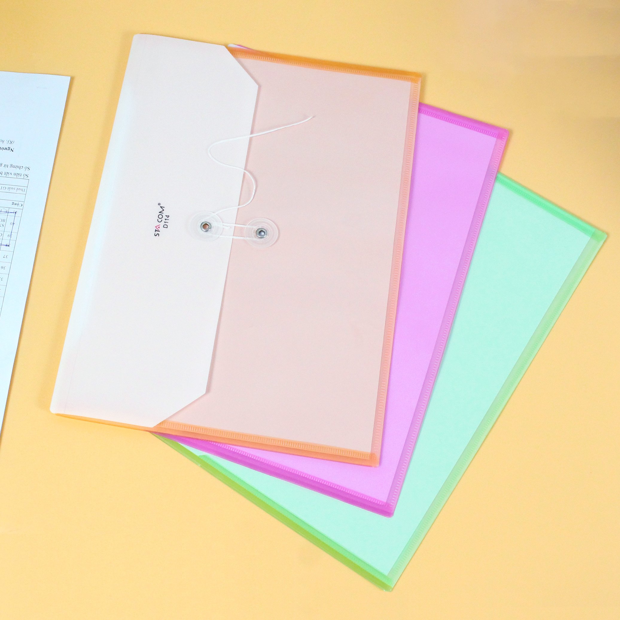 [Combo 10 cái] Tập/Túi Đựng Hồ Sơ Dạng Nút Cột Dáng Ngang STACOM Với Thiết Kế 2 Ngăn - 1 Chính 1 Phụ - Khổ A4 - D114