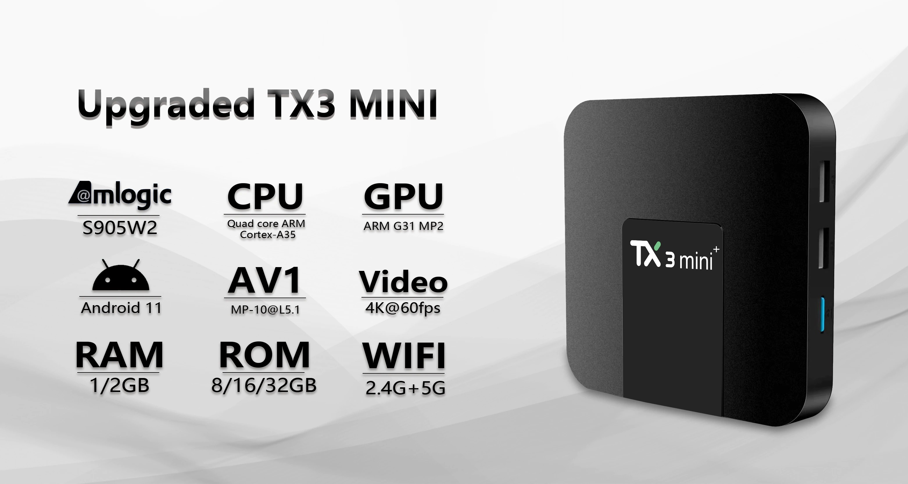 Android TV Box TX3 Mini Plus 2024 Android TV 11, Amlogic S905W2, Ram 2GB Rom 16GB cài sẵn các ứng dụng truyền hình cáp ,  phim miễn phí
