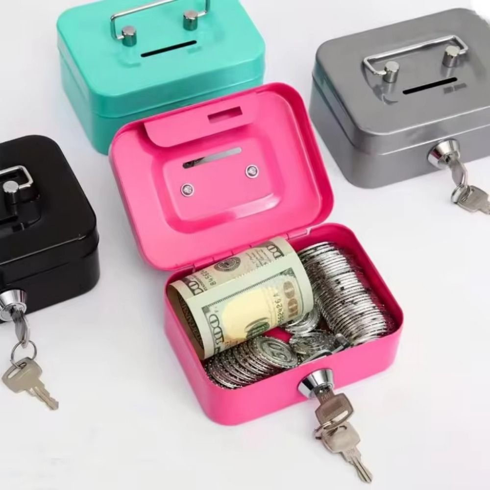 Creative Mini Lockable Cash Box with Key Sturdy Construction Money Safe Case Metal with Handle Lock Box for Adults. 
