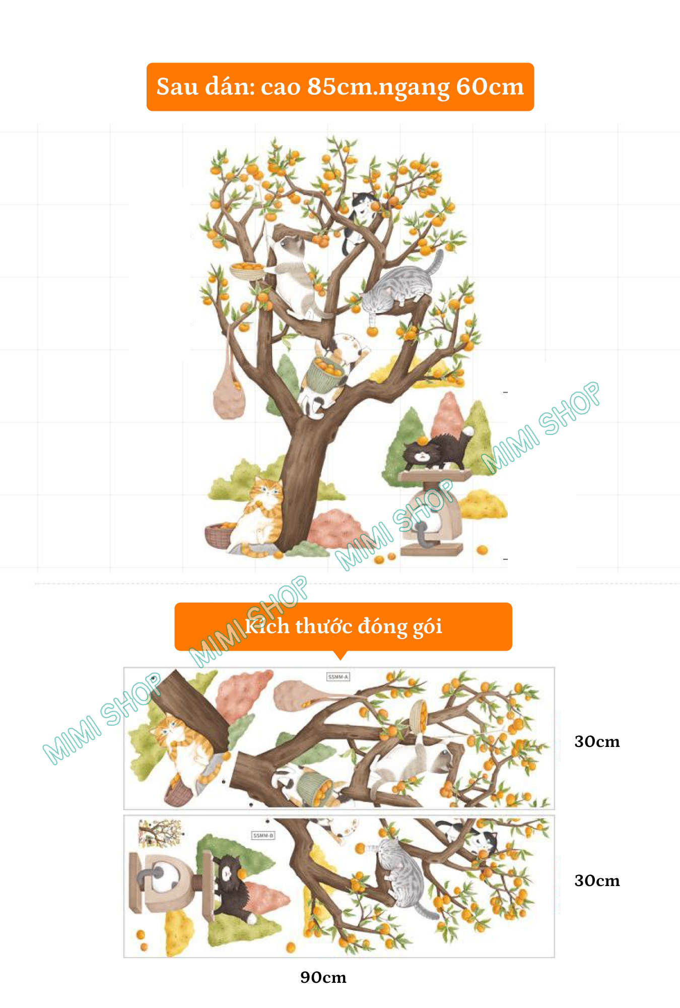 Decal dán tường Hình Mèo trèo cây
