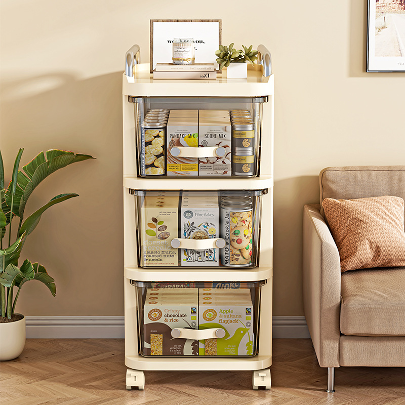 Drawer-type storage cabinet, household multi-functional movable multi-layer storage cabinet, bedroom trolley, cream wind shelf