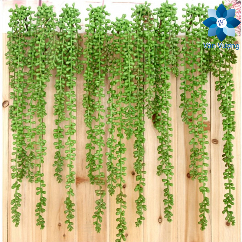 Cành rủ treo tường nhân tạo, chùm rủ lộc vừng chất liệu cao su màu xanh dài 55cm