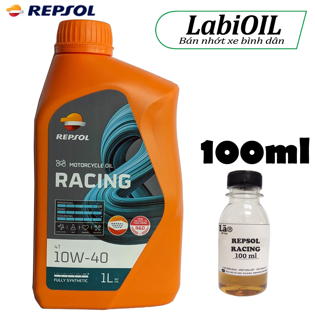 Chiết Lẻ 1,1 Lít Nhớt Repsol Racing 10w40 (Mẫu Mới), Tem Chính Hãng, Full Tổng Hợp, Đổ Xe Chạy Bốc, Dùng Được 2500Km
