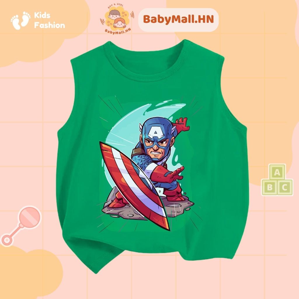 Áo ba lỗ siêu anh hùng Marvel bé trai BABYMALL áo bé trai chất cotton thoáng mát in 3D xuất khẩu US