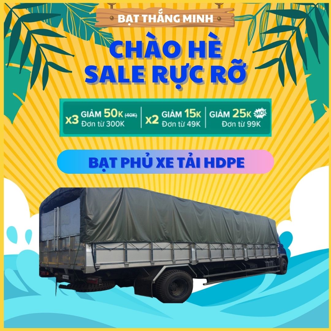 Bạt phủ thùng xe tải, dày, bền, màu xanh bộ đội cỡ 3mx4m có may viền dây thừng và đóng khuyết bạt - Bạt Thắng Minh