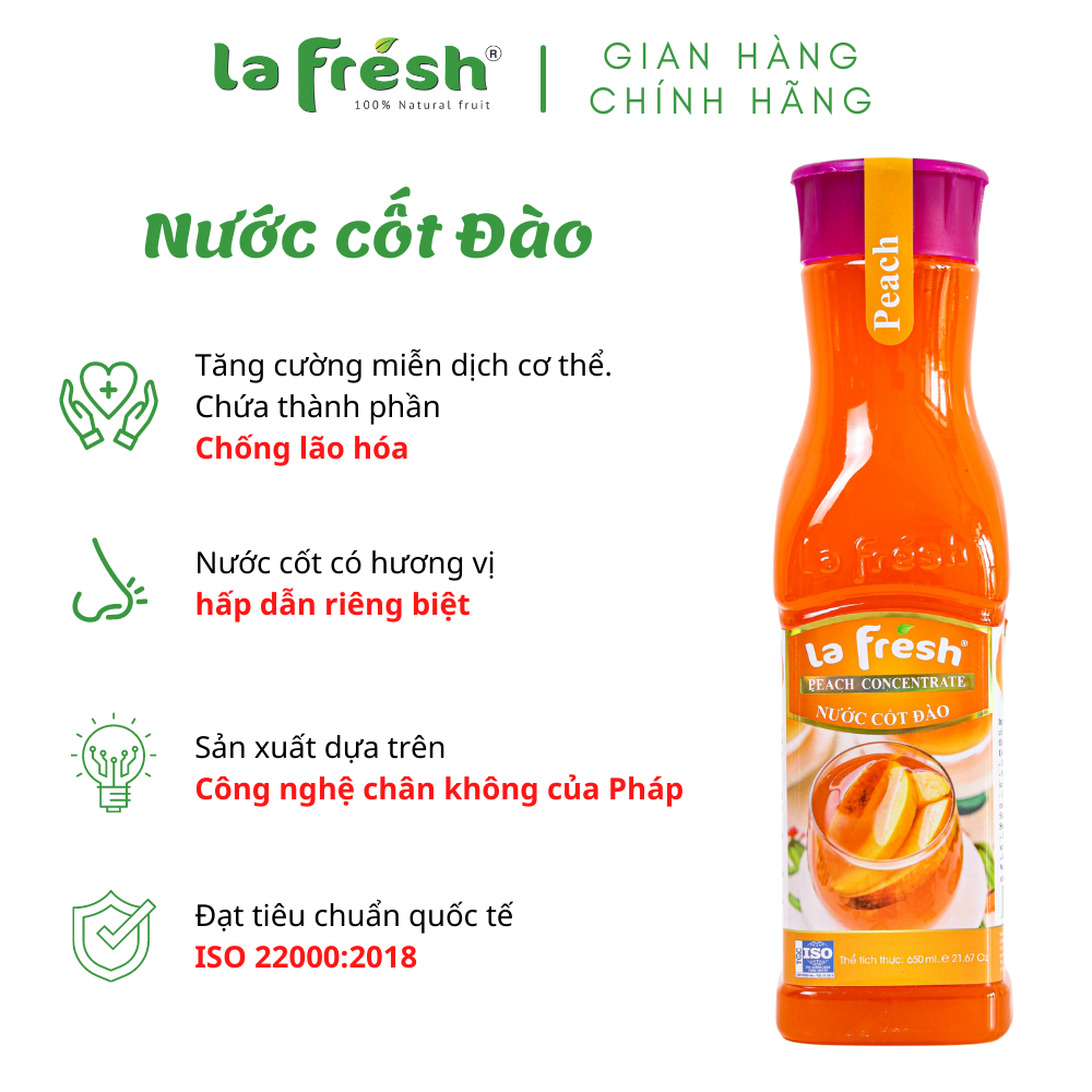 [HCM]Nước Cốt Đào Lafresh Đà Lạt Chai 650ml