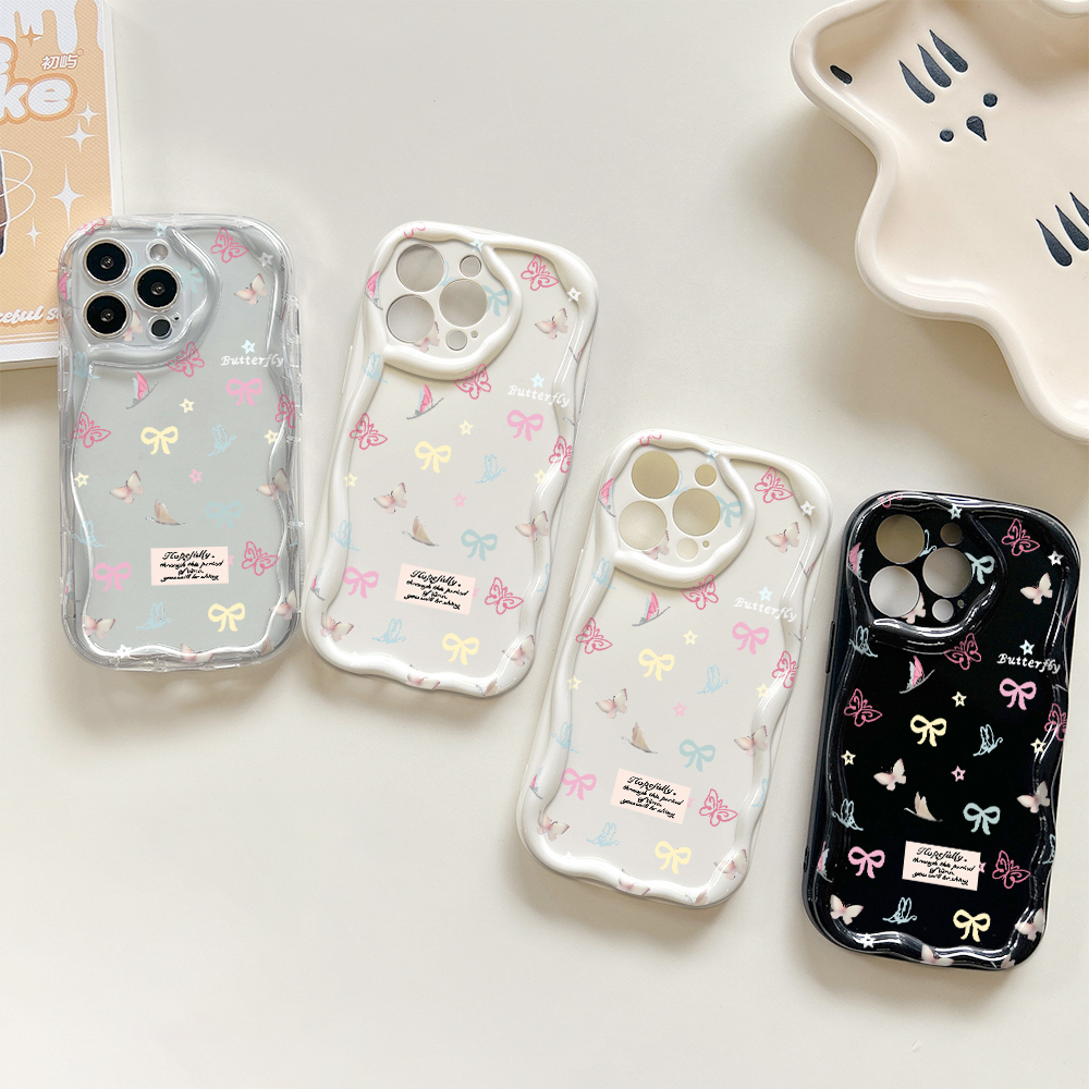 Jizetin for Xiaomi Poco X5 5G Redmi Note 12 5G Back Cover Colorful Bowknot Cream Wavy Edge Soft Silicone Phone Case. 
