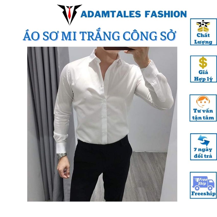 [Hàng VNXK]Áo sơ mi nam trắng dài tay công sở ATF-003 để mặc công sở hoặc Chú Rể form slimfit ôm dáng kiểu thời trang Hàn Quốc chất lụa cao cấp, chống nhăn. Sản phẩm của Adam Tale Fashion