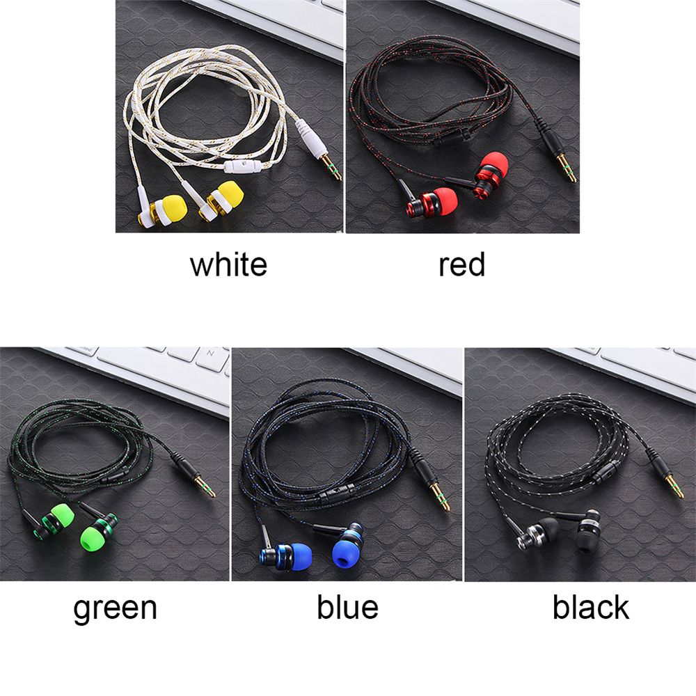 1pc 35mm Wired In-Ear Stereo Earphone Nylon Weave Earphone Cable Headset With Microphone For Smartphone Lap. 
