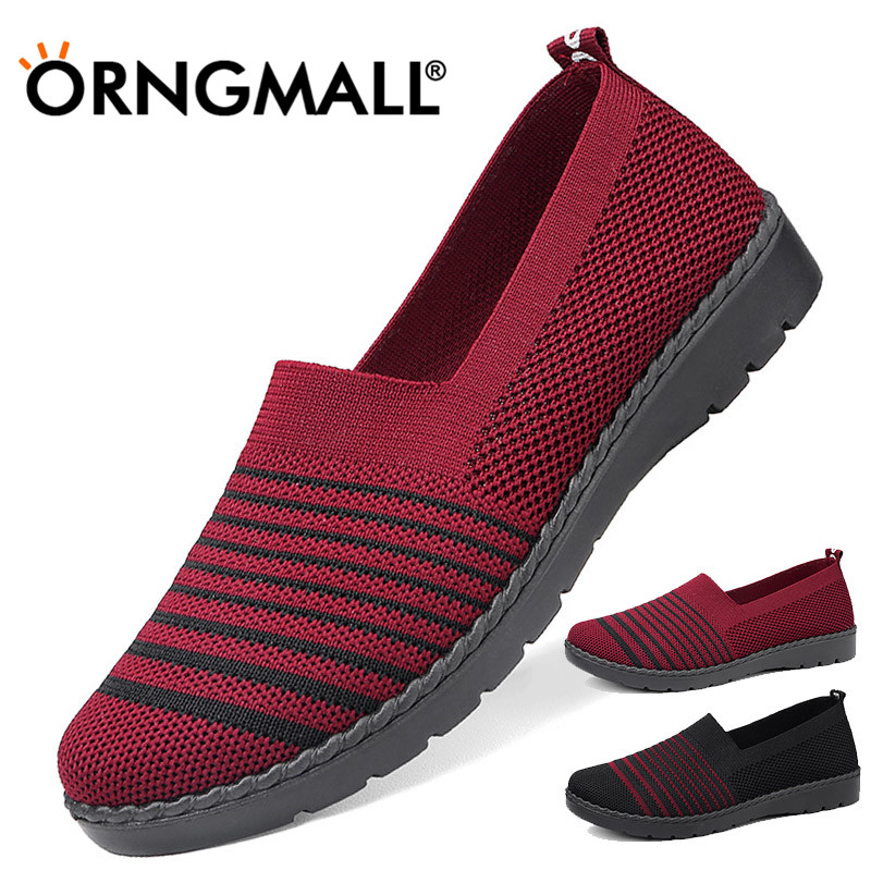 Orngmall giày thể thao nữ giày thể thao nữ đế bằng lưới thoáng khí giày lười mùa hè đế bằng dệt kim giày đi bộ thời trang mềm mại