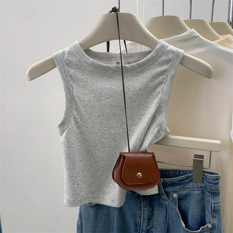 Women's New Slim Fit Short Solid Color Versatile Sleeveless Tank Top