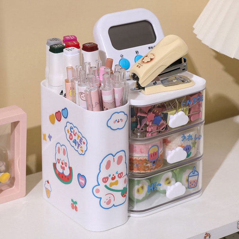 NFA Cloud Multi functional Desktop Pen Holder Instagram Style Student Stationery Multi grid Drawer Storage Box Office Storage Box