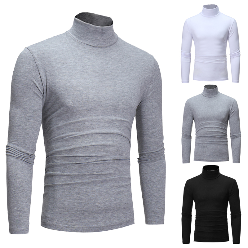 Fnr Men Autumn Pullovers Solid Turtleneck Long Sleeve T-Shirts Winter Basic Fashion