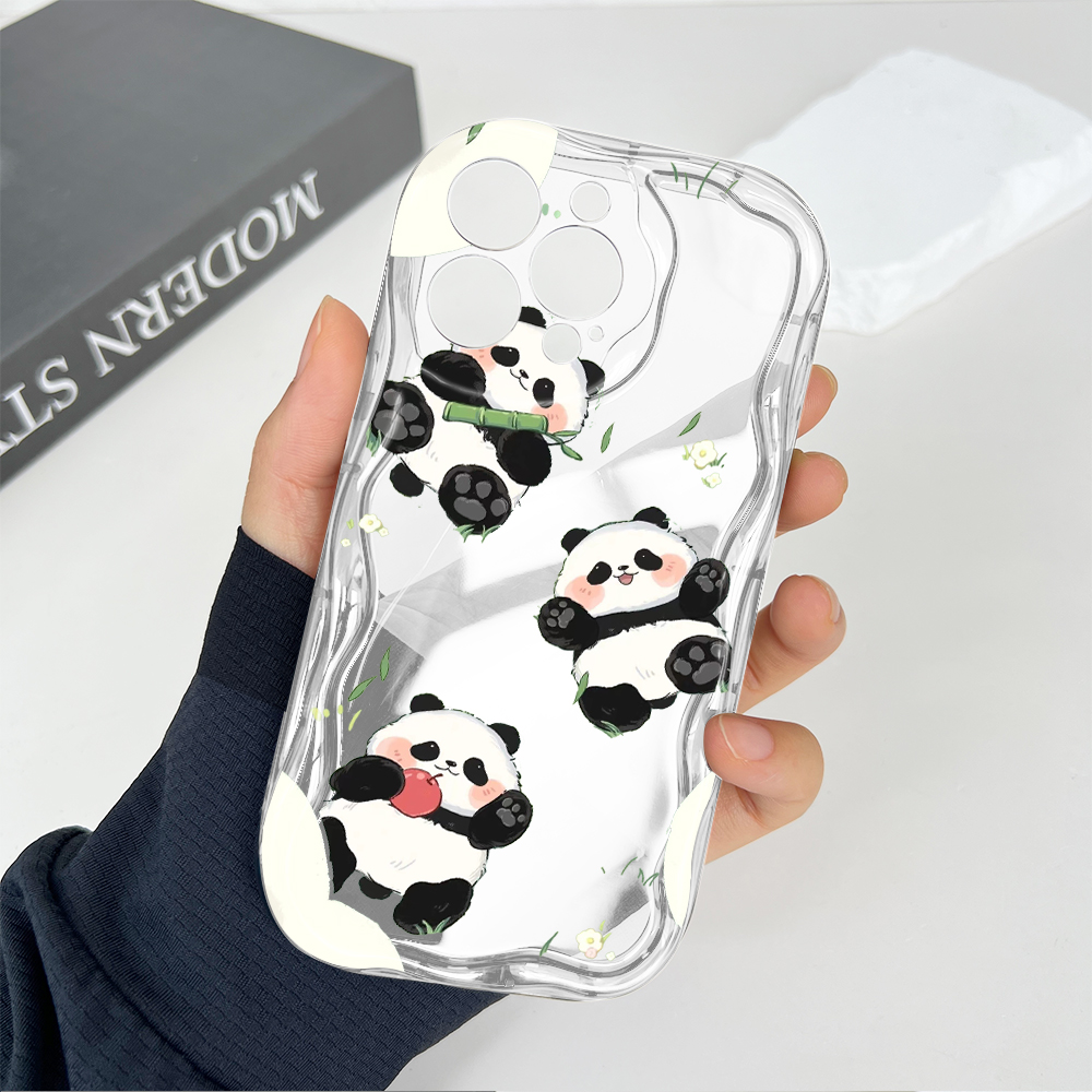 Hontinga for Infinix Note 30 4G 5G Back Cover Cute Panda Cream Texture Phone Case Wavy Edge Soft Silicone Cover. 