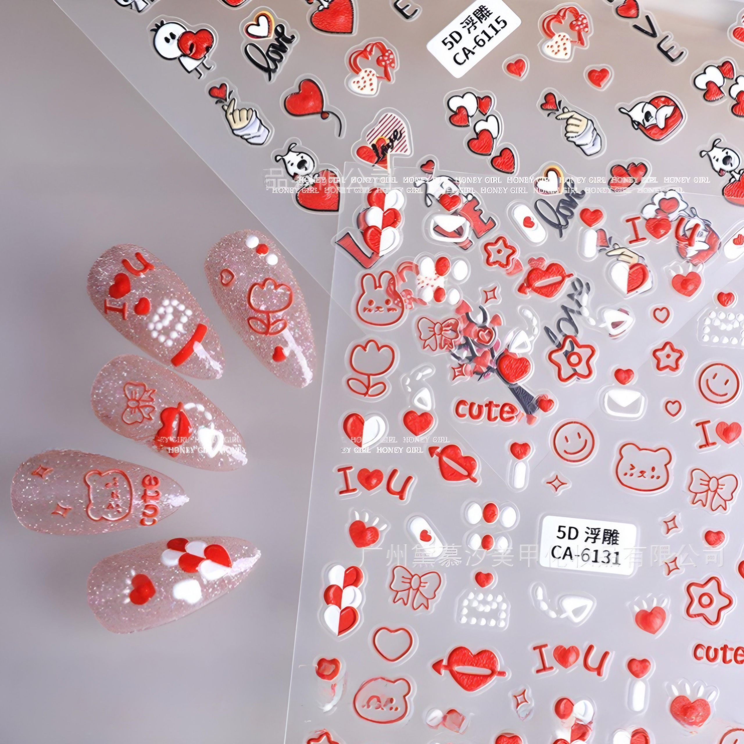Sticker Nail 5D Lụa Nổi | LOVE Tim Đỏ | Hình Dán Móng Tay CA