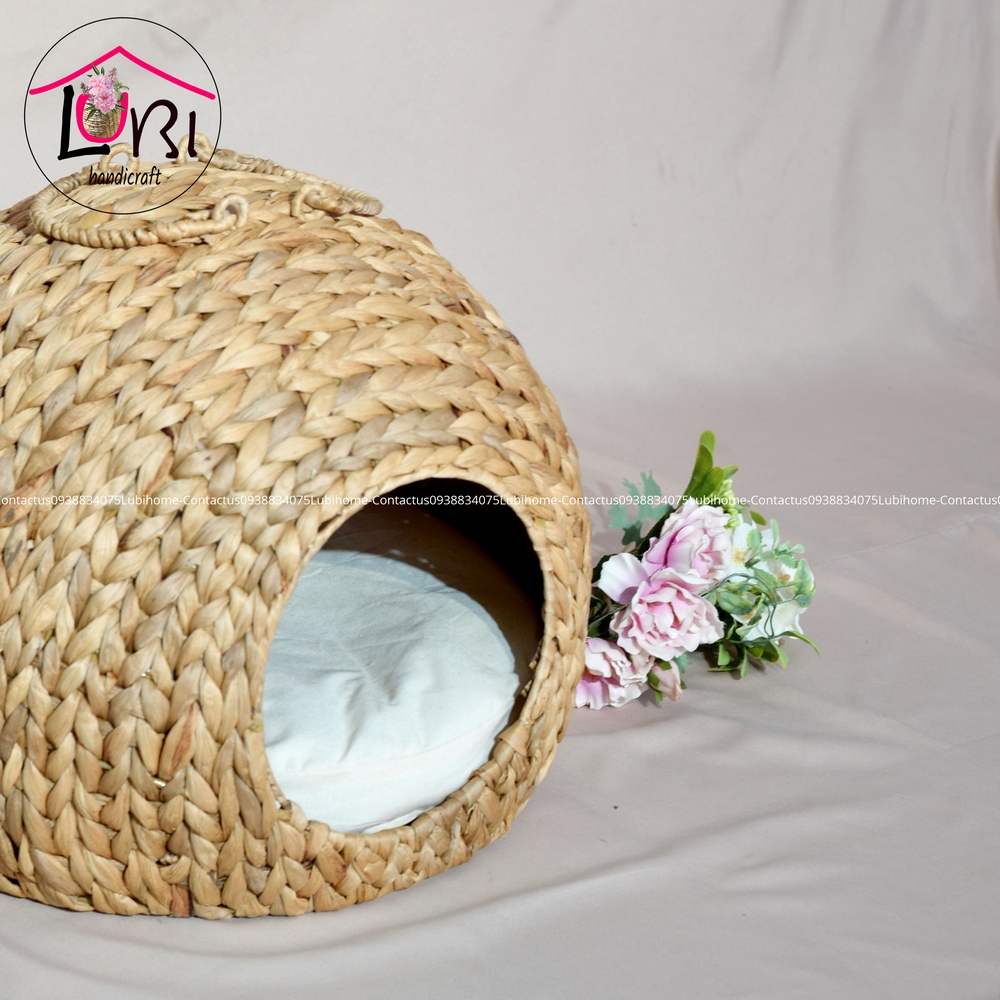 [Lubi Home] - Nhà chó mèo lục bình - mộc mạc, sang trọng (kèm nệm lót)